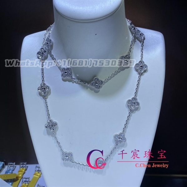 Van Cleef & Arpels Vintage Alhambra Long Necklace 20 Motifs White Gold, Diamond VCARA43300
