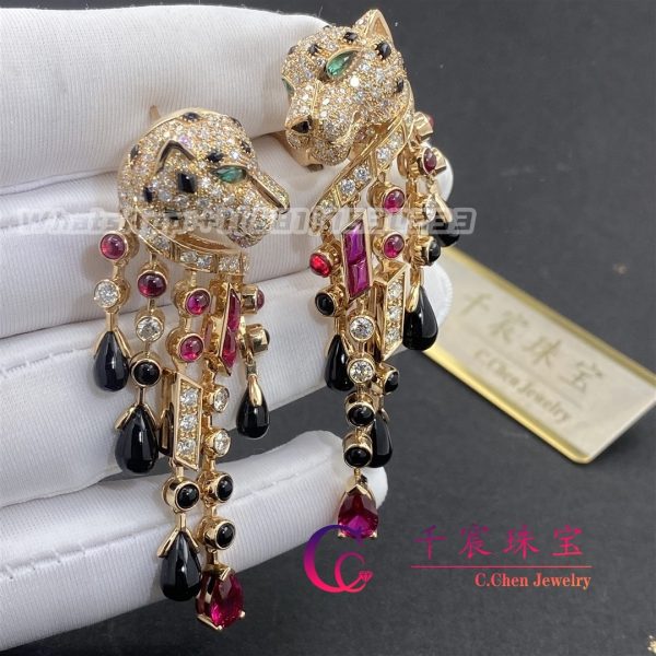 Cartier PanthÈre De Cartier Earrings Rose Gold, Emerald, Onyx, Rubellite, Diamonds H8000485