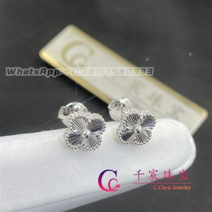 Van Cleef & Arpels Sweet Alhambra Earrings Guilloché White Gold-Design Jewelry