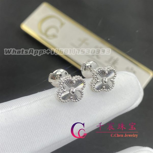 Van Cleef & Arpels Sweet Alhambra Earrings Guilloché White Gold-Design Jewelry