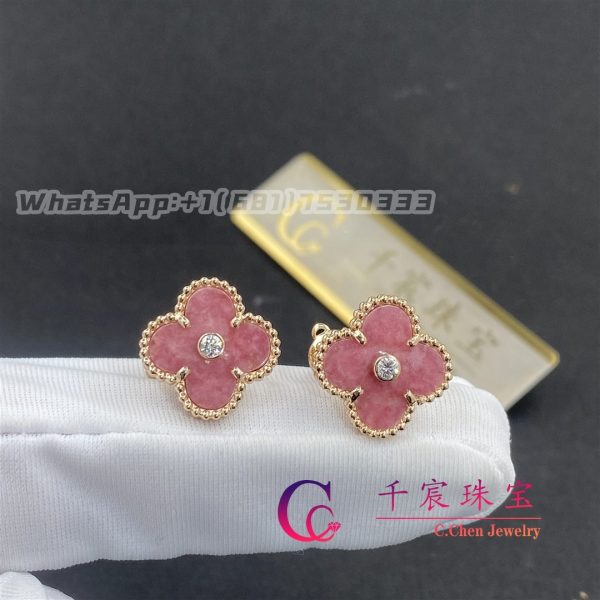 Van Cleef & Arpels Vintage Alhambra Earrings 18K Rose Gold Diamond Rhodonite