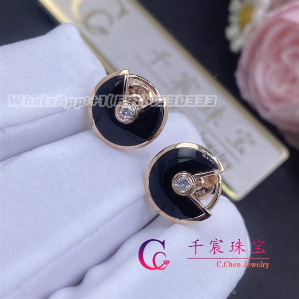 Cartier Amulette De Cartier Earrings, XS Model Onyx Rose Gold B8301239