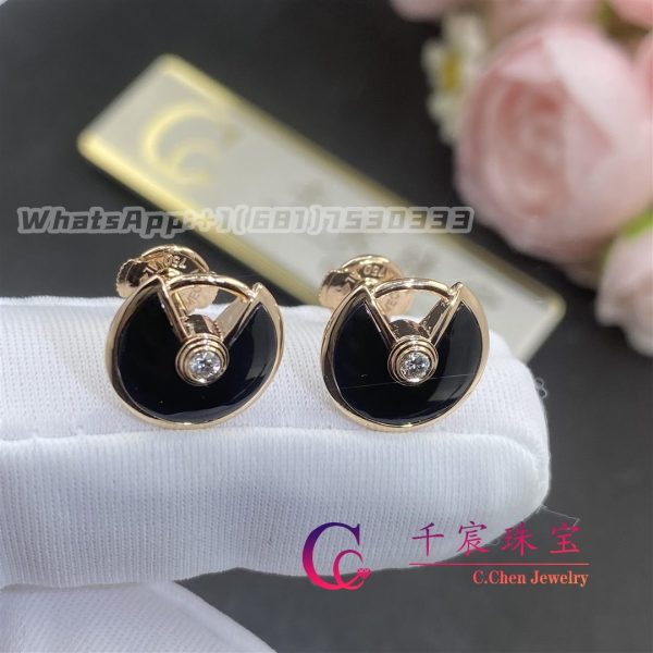 Cartier Amulette De Cartier Earrings, XS Model Onyx Rose Gold B8301239