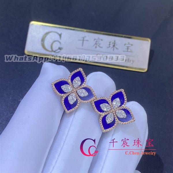 Roberto Coin Princess Flower Earrings 18kt Rose Gold With Diamonds And Lapis 20mm