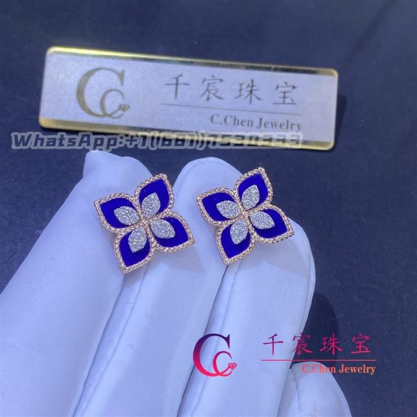 Roberto Coin Princess Flower Earrings 18kt Rose Gold With Diamonds And Lapis 20mm