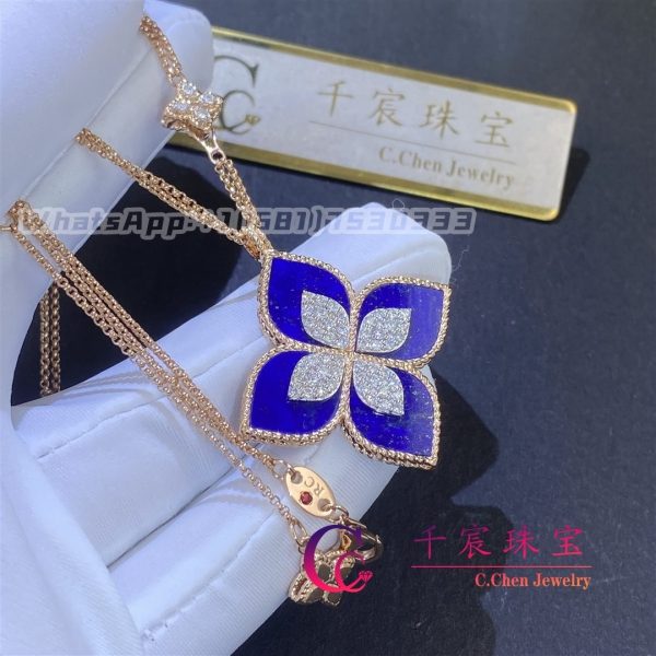 Roberto Coin Princess Flower Pendant with Diamonds and Lapis Large version 34mm