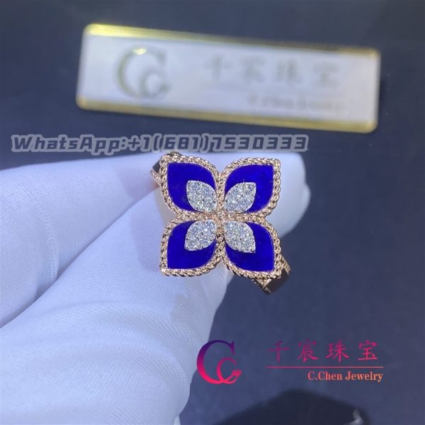 Roberto Coin Princess Flower ring rose gold with lapis lazuli Small version 20mm