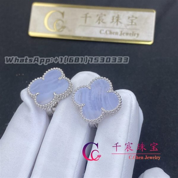 Van Cleef & Arpels Magic Alhambra Earrings 18k White Gold Chalcedony