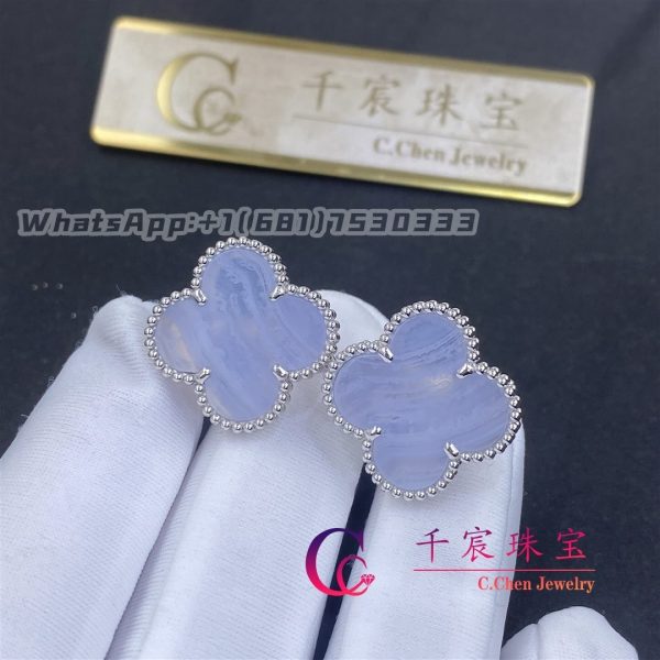 Van Cleef & Arpels Magic Alhambra Earrings 18k White Gold Chalcedony