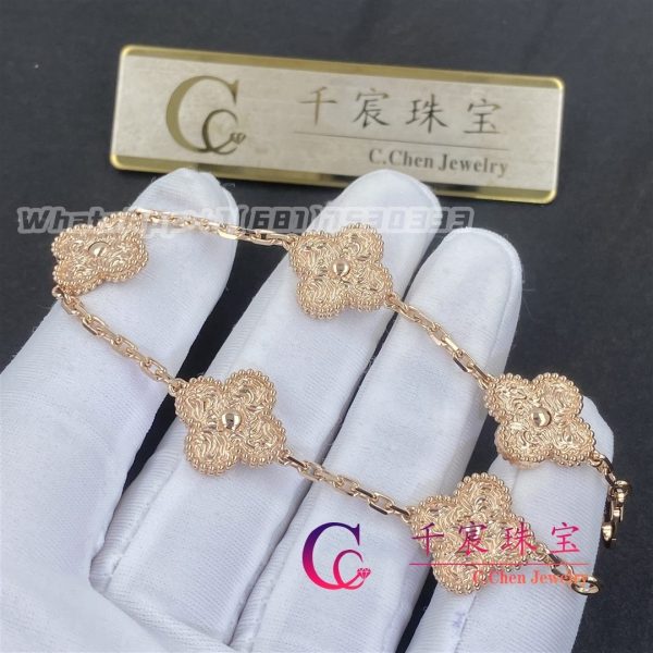 Van Cleef & Arpels Vintage Alhambra Bracelet 5 Motifs 18K Rose Gold VCARN9T300