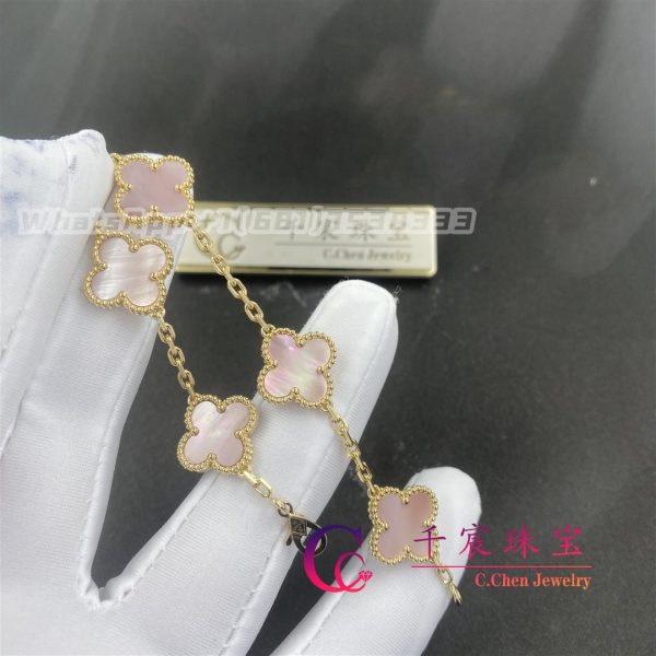 Van Cleef & Arpels Vintage Alhambra bracelet, 5 motifs Yellow Gold，Pink mother-of-pearl