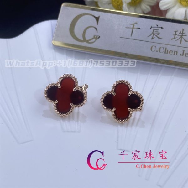 Van Cleef & Arpels Vintage Alhambra Earrings Carnelian Rose Gold